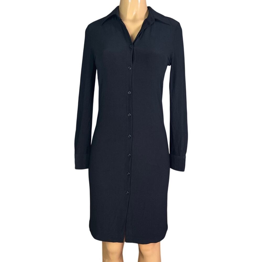 Norma Kamali Long Sleeve Button Front Shirt Dress Black Size XS